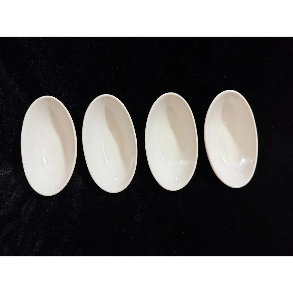 Crate & Barrel Mini Oval Sauce Dish Porcelain White Dipping Bowls Set of 4